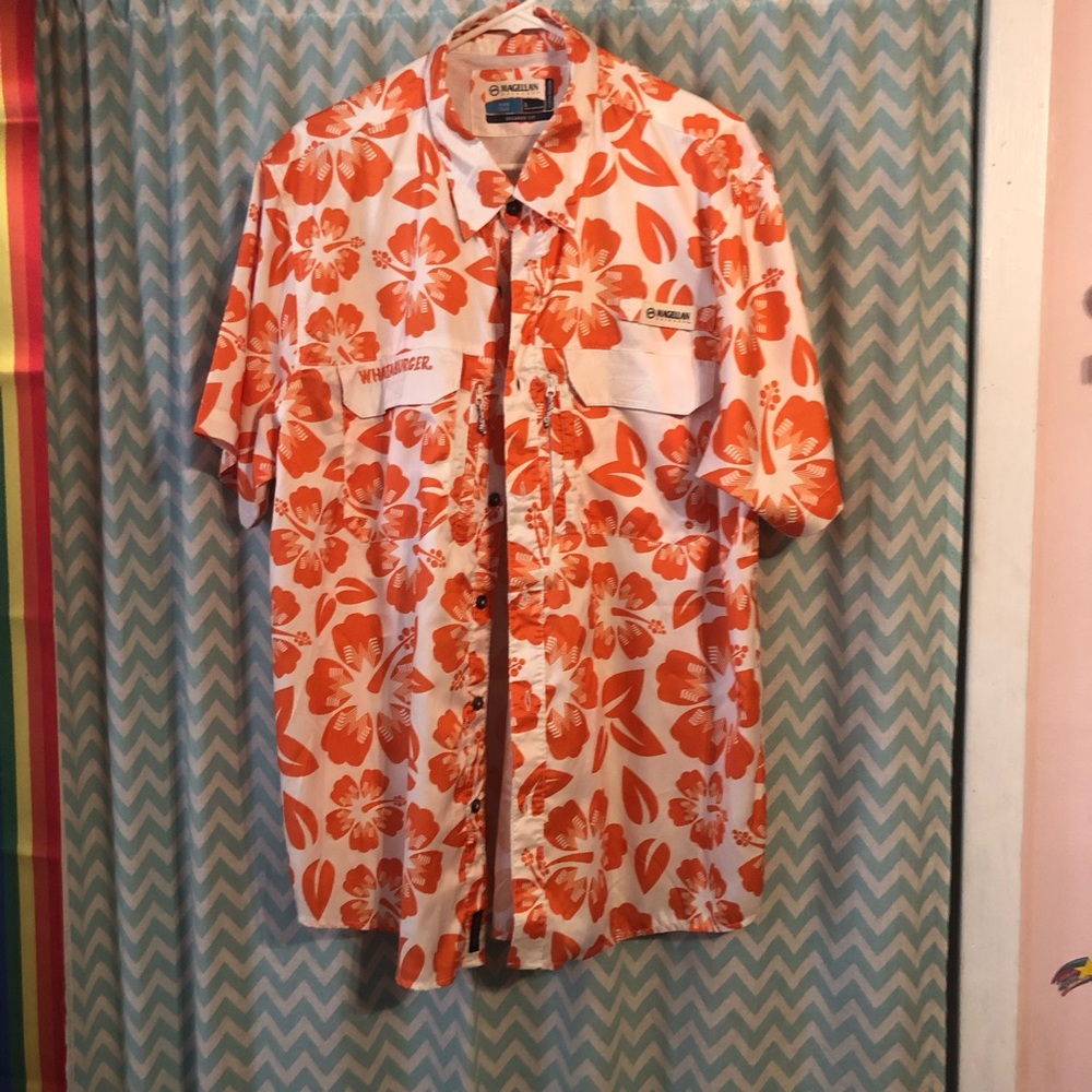 Magellan Whataburger logo hibiscus print relaxed fit short sleeve button down